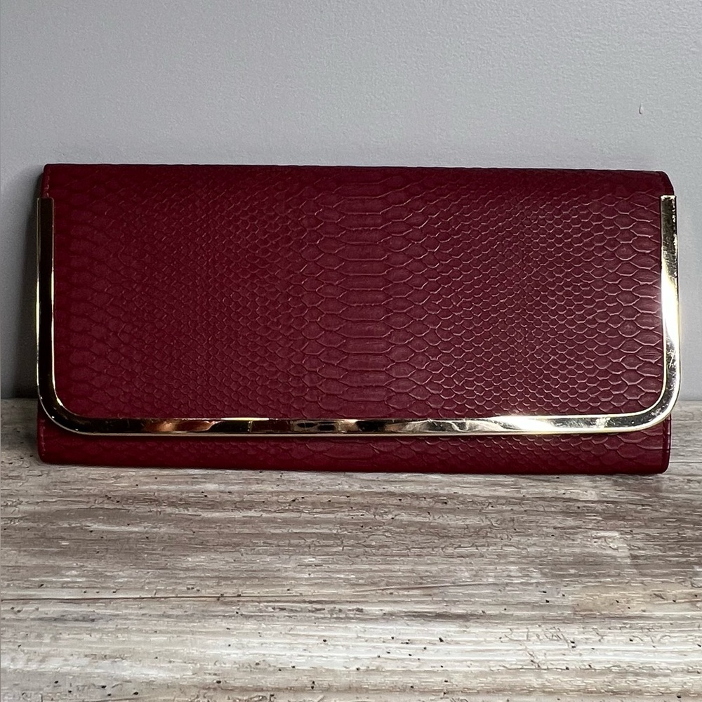 Aldo Burgundy Envelope Clutch with Gold Trim